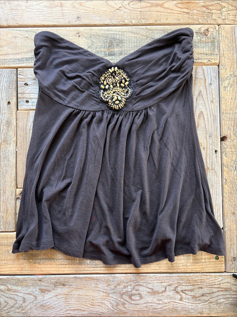 Kismet Brown Tank Top with Gold Bead Medallion